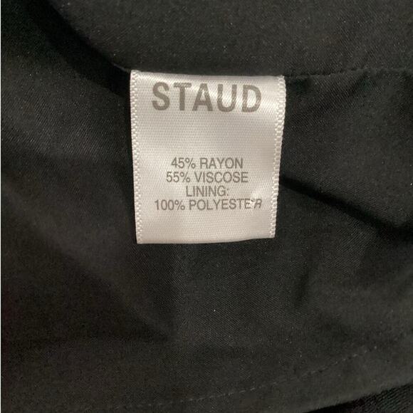 Staud Lara Midi Dress In Black Crepe Balloon Sleeves Ruffled Hemline Size 2 - Picture 11 of 13